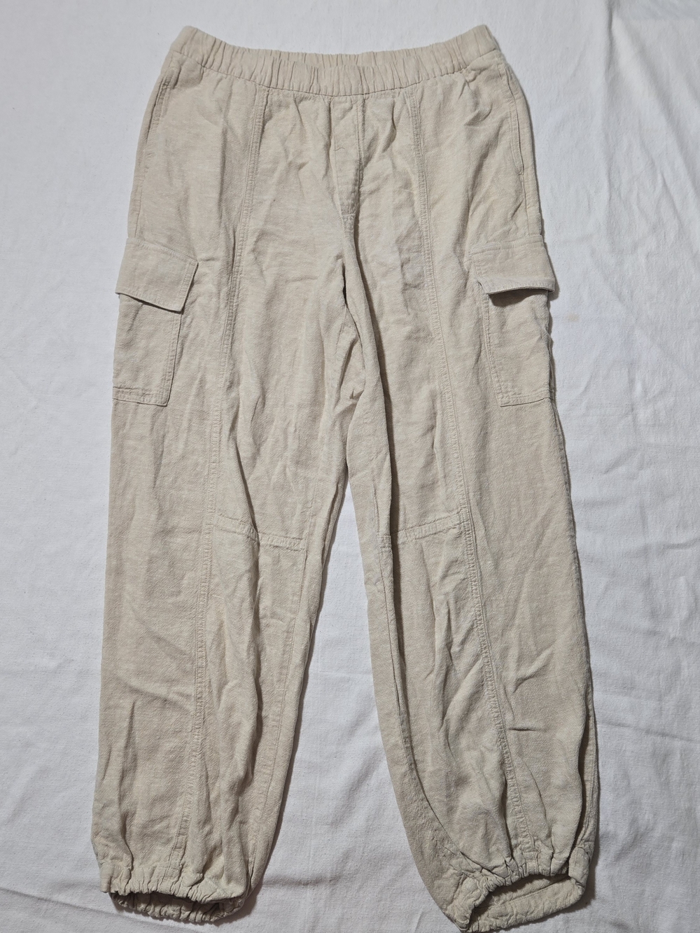 GAP Linen Wide Leg Light Beige Cargo Jogger Pants